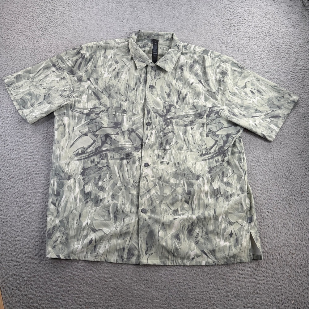 Lululemon Airing Easy Shirt Mens XL Green Abstract Short Sleeve Camo Button Up